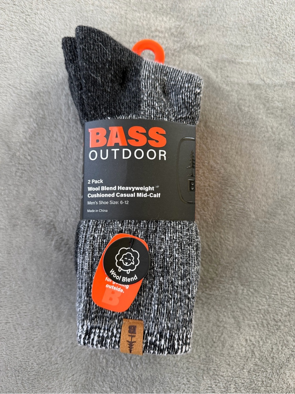 (2 Pack) BASS Men's Wool Blend Heavyweight Cushion Mid-Calf Socks - Gray